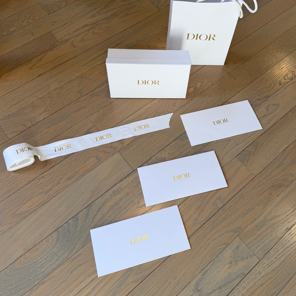 DIOR Bag with Gold Logo , box , 3 Matching Envelopes and long wide CUSTOM ribbon